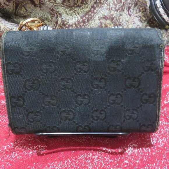 GUCCI Guccissima Black Monogram Canvas Compact Bifold Logo Wallet - Picture 2 of 8